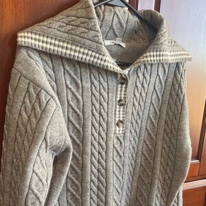 Love Tree Gray Cable Knit Sweater with Striped Collar